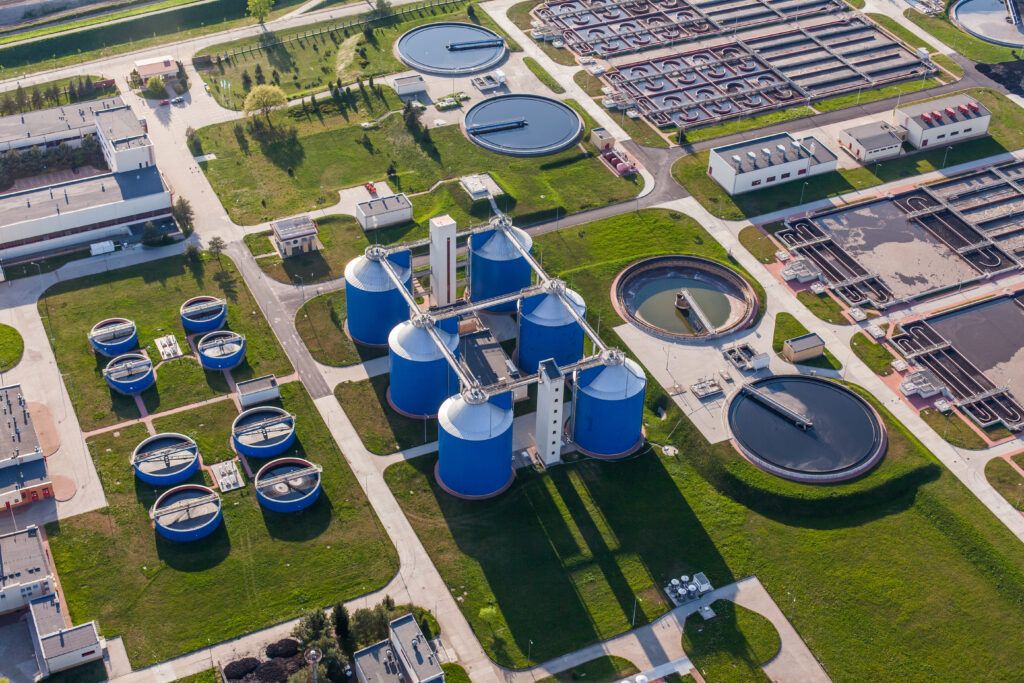 aerial view of sewage treatment plant