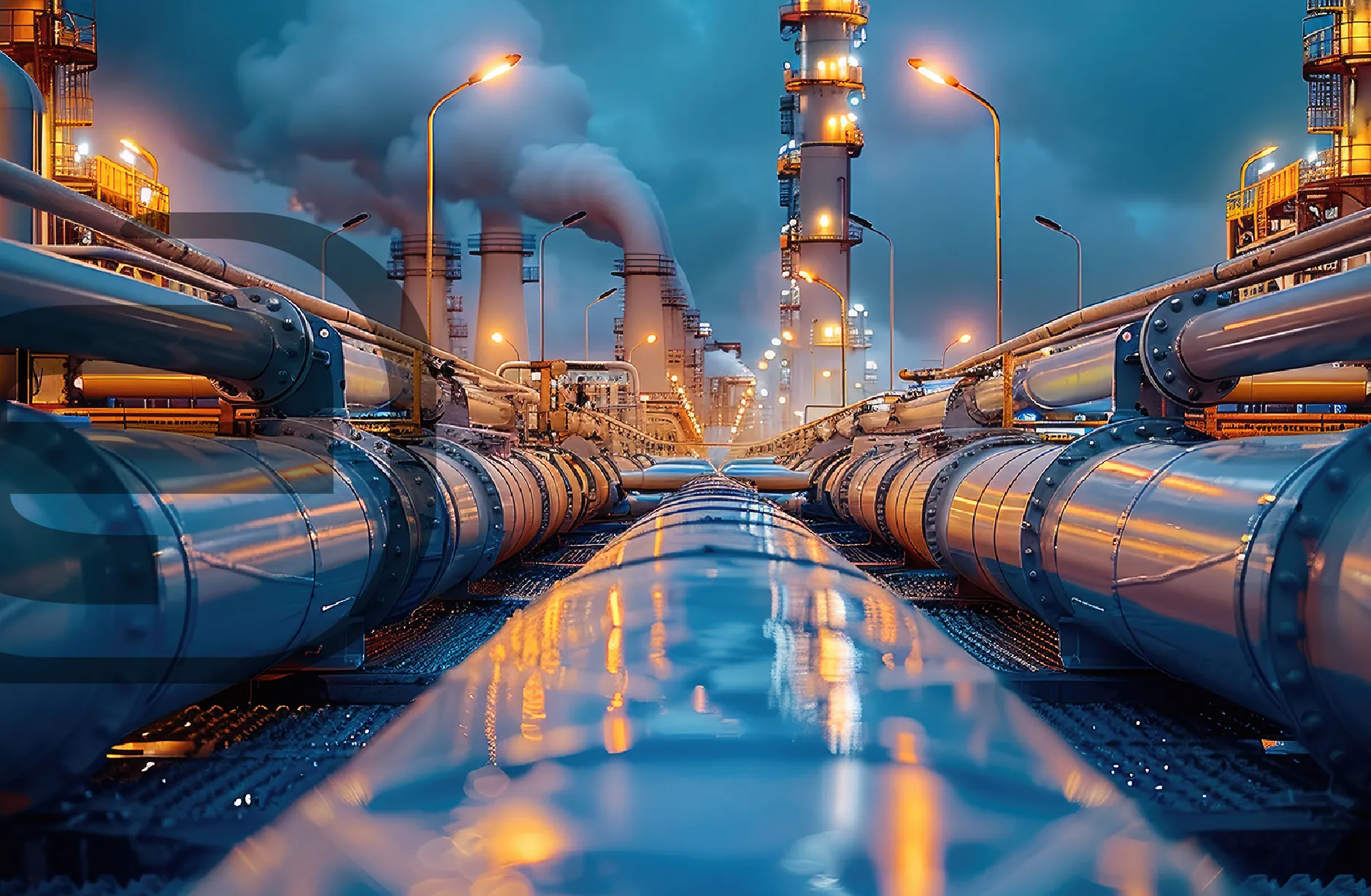 refinery at night with energy savings